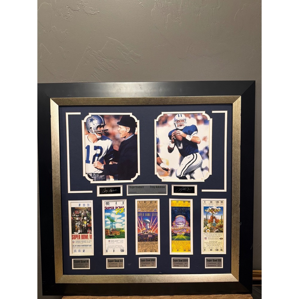 Dallas Cowboys Roger Staubach Troy Aikman Framed Super Bowl Tickets Ltd Ed 174